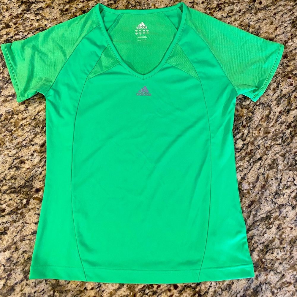 Adidas green athletic top, size small, v neck